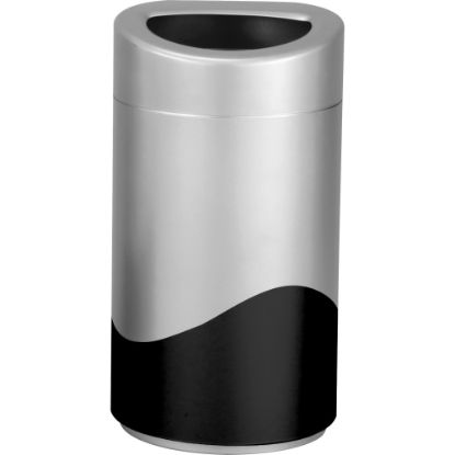 Picture of Safco Open Top Receptacle - 14 gal Capacity - Oval - Powder Coated - 29in Height x 16in Width x 16in Depth - Steel, Vinyl - Silver, Black - 1 Each