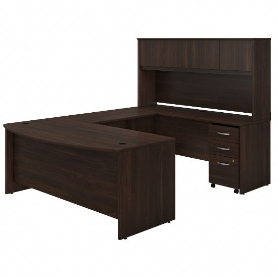 Picture of Bush Business Furniture Studio C 72inW x 36inD U-Shaped Desk With Hutch And Mobile File Cabinet, Black Walnut, Standard Delivery