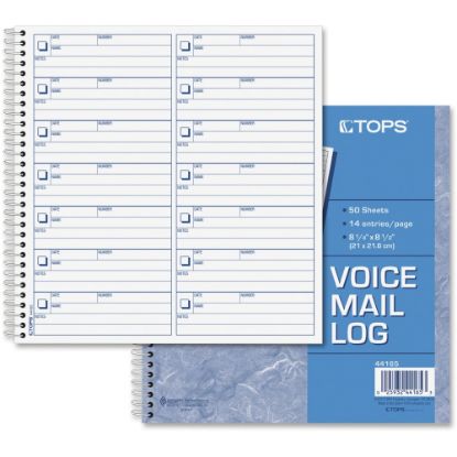 Picture of TOPS Voice Message Log Book - 50 Sheet(s) - 24 lb - Spiral Bound - 8.50in x 8.25in Sheet Size - White - Blue Print Color - 1 Each