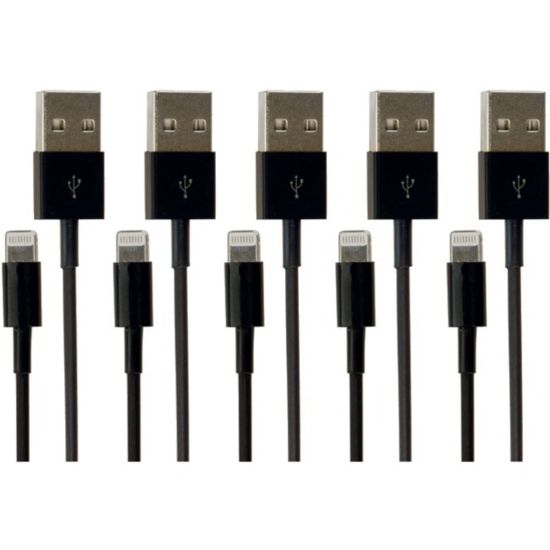 Picture of VisionTek Lightning to USB 1 Meter Cable Black 5-Pack (M/M) - 3.3 Ft USB lightning cable for iPhone, iPad Air, iPad Mini, iPod - Data and Power - Pack of 5 Cables