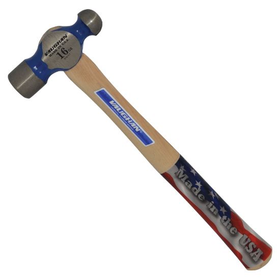 Picture of Commercial Ball Pein Hammer, Hickory Handle, 13-3/4 in, Forged Steel 16 oz Head