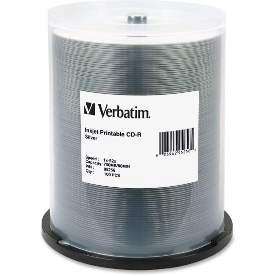 Picture of Verbatim Inkjet-Printable CD-R Disc Spindle, Silver, Pack Of 100