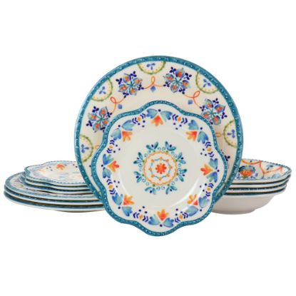 Picture of Gibson Home 12-Piece Tamara Melamine Dinnerware Set, White Floral