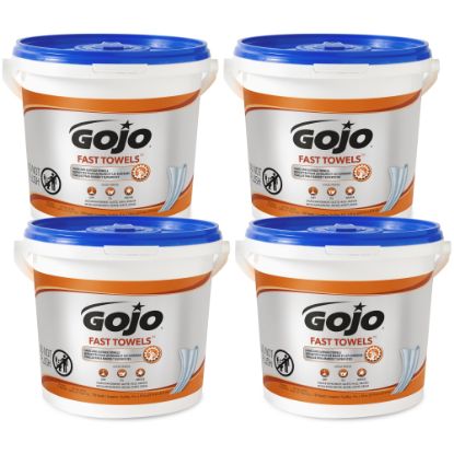 Picture of GOJO Fast Textured Wet Shop Towels, Citrus Scent, Bucket Of 130 Towels, Case Of 4 Buckets