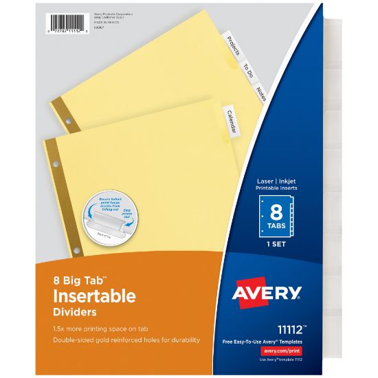 Picture of Avery Big Tab Insertable Dividers, Gold Reinforced, Buff/Clear, 8 1/2in x 11in, 8-Tab, Pack Of 24