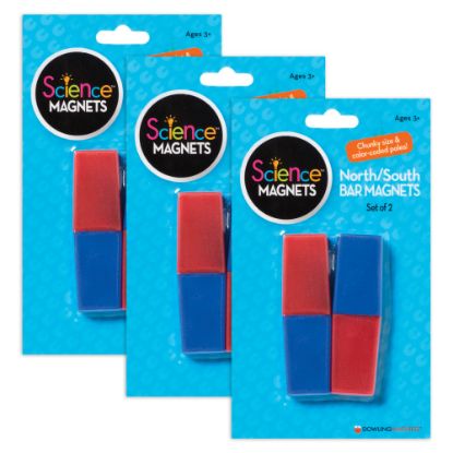 Picture of Dowling Magnets North/South Bar Magnets, 3in, Red/Blue Poles, 2 Magnets Per Pack, Set Of 3 Packs