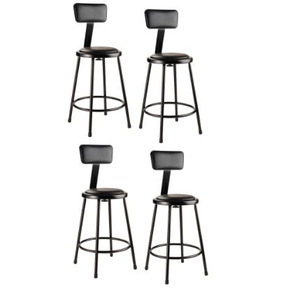 Picture of National Public Seating Vinyl Padded Stools With Backrests, 24inH, Black, Set of 4