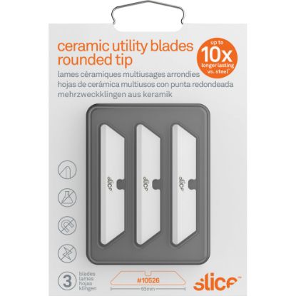 Picture of Slice Rounded Tip Ceramic Utility Blades - 2.60in Length - Non-conductive, Non-magnetic, Rust Resistant, Reversible, Non-sparking - Zirconium Oxide - 3 / Pack - White