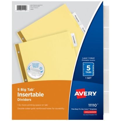 Picture of Avery Big Tab Insertable Dividers, Gold Reinforced, Buff/Clear, 8 1/2in x 11in, 5-Tab, Pack Of 24