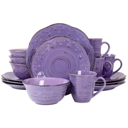 Picture of Elama Rustic Birch 16-Piece Stoneware Dinnerware Set,  Purple