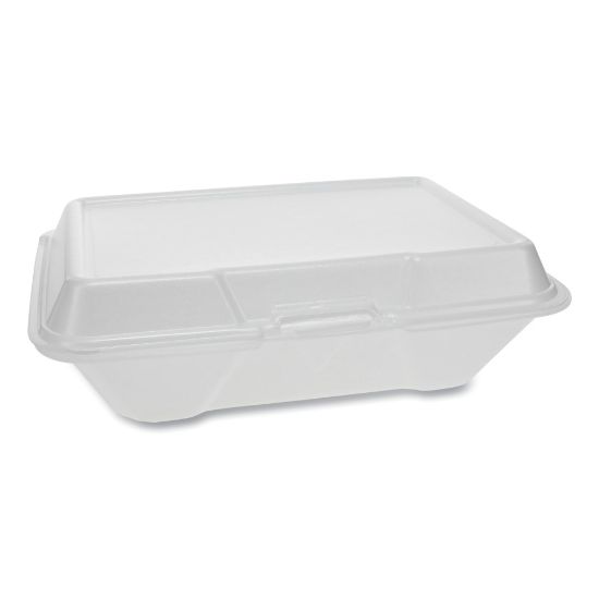 Picture of Pactiv Evergreen Foam Hinged Lid Containers, 9-1/4in x 6-1/2in x 2-3/4in, White, Carton Of 150 Containers