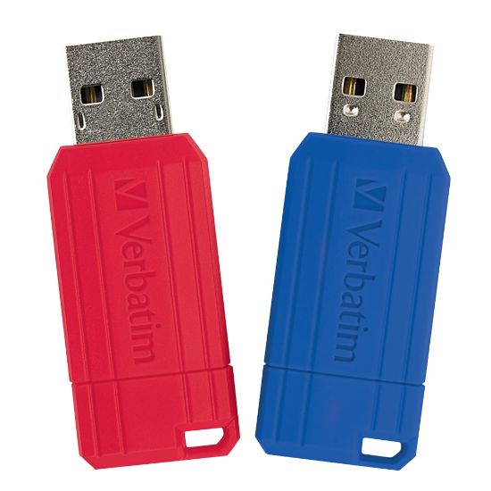 Picture of Verbatim 128GB PinStripe USB Flash Drive - 2pk - Red, Blue - 128GB - 2pk - Red, Blue