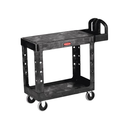 Picture of Rubbermaid Commercial Flat Shelf 2-Shelf Utility Cart, 33 1/3inH x 19 3/16inW x 37 7/8inD, Black