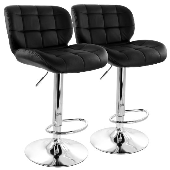 Picture of Elama Adjustable Faux Leather Tufted Bar Stools, Black/Chrome, Set Of 2 Stools