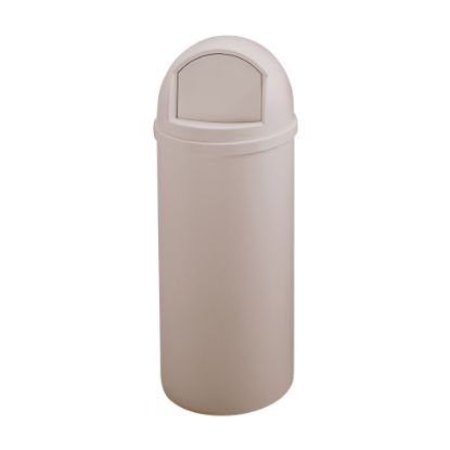 Picture of Rubbermaid Marshal Round Polyethylene Trash Container, 42in x 18in, 25 Gallons, Beige