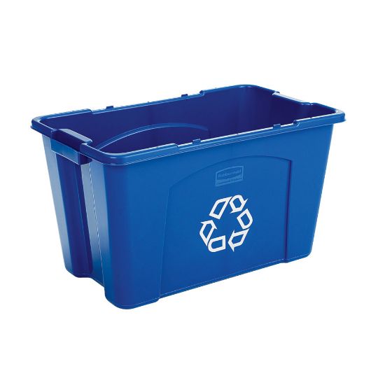 Picture of Rubbermaid Commercial Rectangular Polyethylene Stacking Recycle Bin, 18 Gallons, Blue