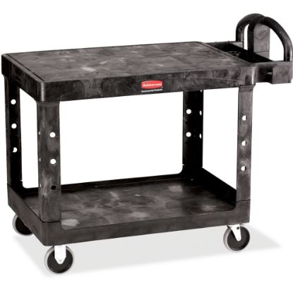 Picture of Rubbermaid 4525 HD 2-Shelf Utility Cart Flat Shelf (Med) - 2 Shelf - Push Handle Handle - 500 lb Capacity - 4 Casters - 5in Caster Size - Foam, Resin, Polypropylene - 43.9in Length x 25.9in Width x 33.3in Height - Black