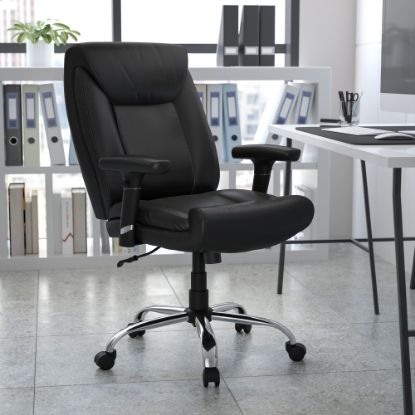 Picture of Flash Furniture Hercules Big & Tall Ergonomic LeatherSoft Faux Leather Mid-Back Swivel Task Chair With Adjustable Arms, Black