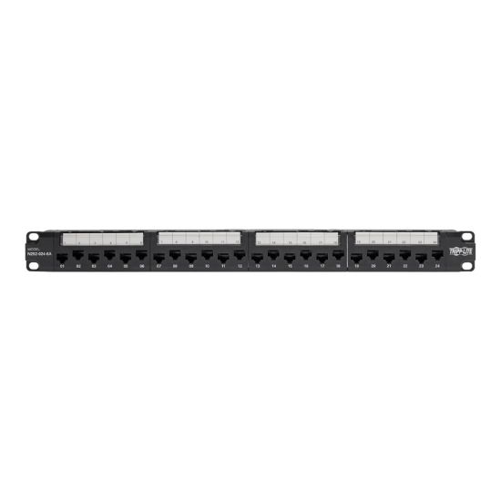 Picture of Eaton Tripp Lite Series 24-Port 1U Rack-Mount Cat6a/Cat6/Cat5e 110 Patch Panel with Cable Management Bar, 110 Punchdown, RJ45, TAA - Patch panel - RJ-45 X 24 - black - 1U - 19in - TAA Compliant