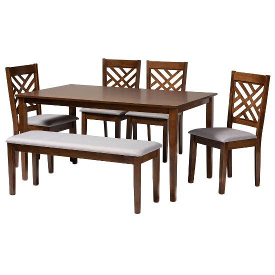 Picture of Baxton Studio Gustavo Dining Set, 29-3/16inH x 59-1/16inW x 35-7/16inD, Gray/Walnut