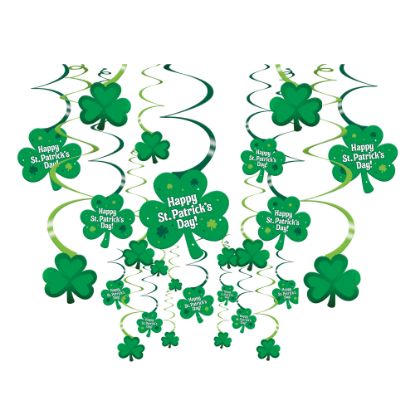 Picture of Amscan 679490 St. Patricks Day Shamrock Swirls Decorations, 7in, Green, Pack Of 60 Decorations