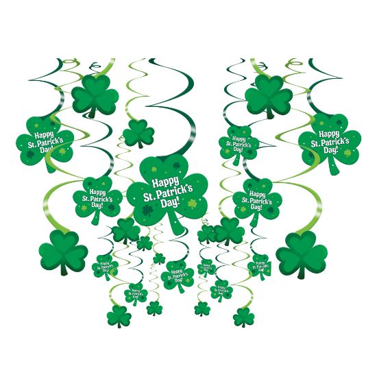 Picture of Amscan 679490 St. Patricks Day Shamrock Swirls Decorations, 7in, Green, Pack Of 60 Decorations