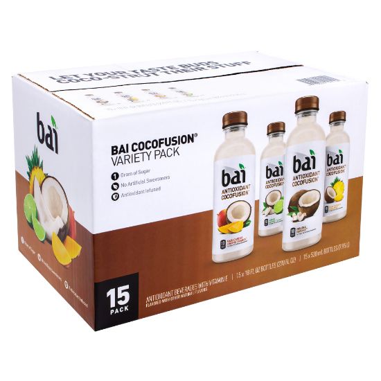 Picture of BAI Cocofusion Flavored Water Drinks, 18 Oz, Assorted Flavors, Pack Of 15 Bottles