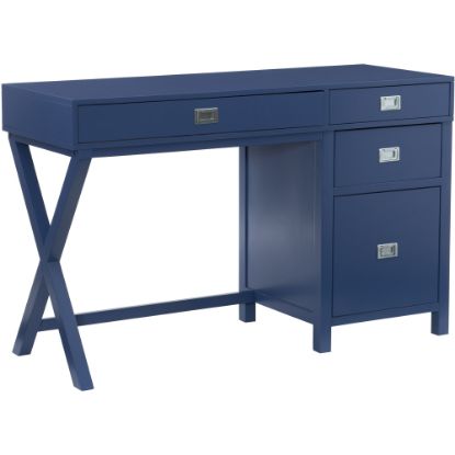 Picture of Linon Ari 48inW Home Office Writing Desk With Side Storage, Navy/Silver