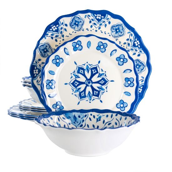 Picture of Elama Blue Garden 12-Piece Scalloped Dinnerware Set, Blue