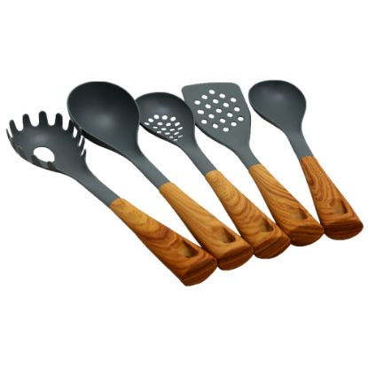 Picture of Oster Everwood 5-Piece Kitchen Nylon Tools Set, Brown/Gray