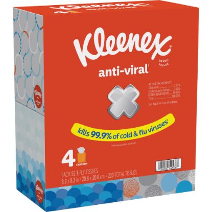 Picture of Kleenex Anti-Viral 3-Ply Facial Tissues, White, 55 Tissues Per Box, Pack Of 4 Boxes