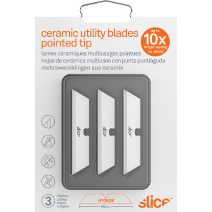 Picture of Slice Pointed Tip Ceramic Utility Blades - 2.60in Length - Pointed Tip, Non-conductive, Non-magnetic, Reversible, Retractable, Rust Resistant, Non-sparking - Zirconium Oxide - 3 / Pack - White