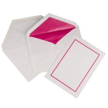 Picture of JAM Paper Large Stationery Set, Set Of 50 White/Pink Cards, 50 White Outer Envelopes and 50 White/Pink Inner Envelopes