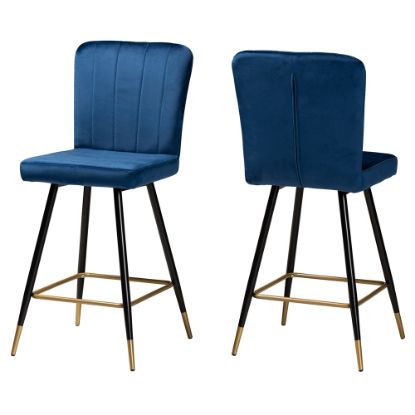 Picture of Baxton Studio Preston Bar Stools, Navy Blue/Black/Gold, Set Of 2 Stools