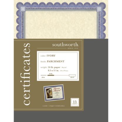 Picture of Southworth Foil Enhanced Preprinted Certificate Refills, 8 1/2in x 11in, Ivory/Silver/Blue, Pack Of 15