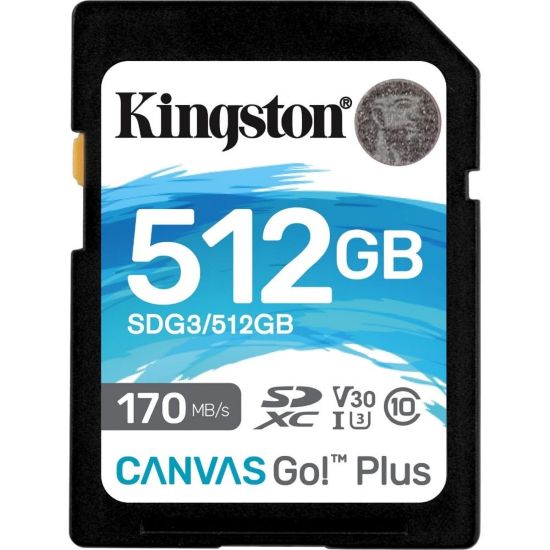 Picture of Kingston Canvas Go! Plus SDG3 512 GB Class 10/UHS-I (U3) SDXC - 170 MB/s Read - 90 MB/s Write