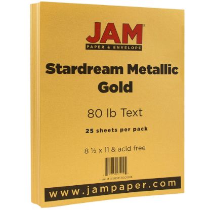 Picture of JAM Paper Color Multi-Use Card Stock, Gold Metallic, Letter (8.5in x 11in), 80 Lb, Pack Of 25