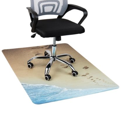 Picture of Mind Reader 9-to-5 Collection Polycarbonate Office Chair Mat For Hard Floor, 47-1/4in x 35-1/4in, Lifes A Beach, Tan