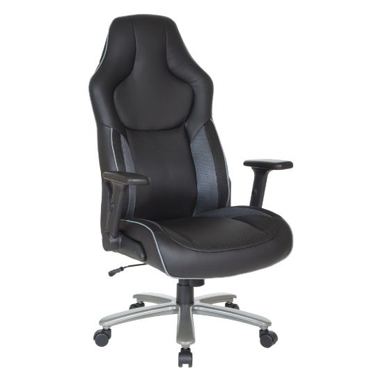 Picture of Office Star Big And Tall Ergonomic Bonded Leather High-Back Gaming Chair, Gray/Black