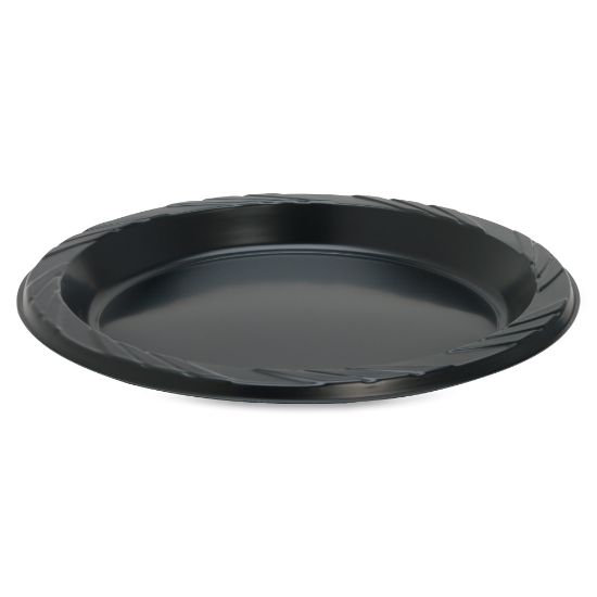 Picture of Genuine Joe Round Plastic Black Plates - 125 / Pack - 9in Diameter Plate - Plastic - Serving - Disposable - Black - 500 Piece(s) / Carton