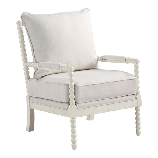 Picture of Office Star Kaylee Spindle Polyester Accent Chair, White Linen/Antique White