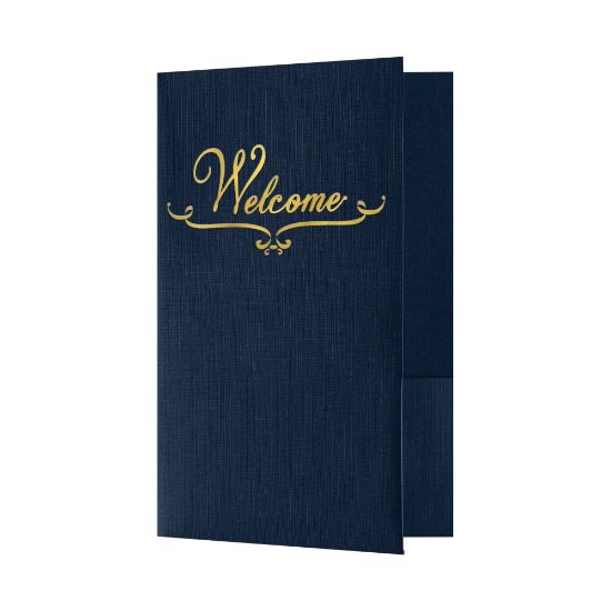 Picture of LUX Welcome Folders, 5 3/4in x 8 3/4in, Dark Blue Linen/Gold Foil, Pack Of 25 Folders