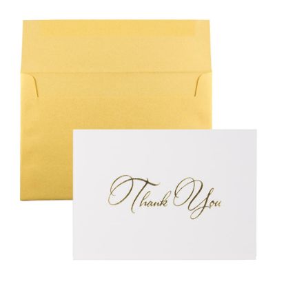 Picture of JAM Paper Thank You Card Set, Gold Stardream with Gold Script, Set Of 25 Cards And 25 Envelopes