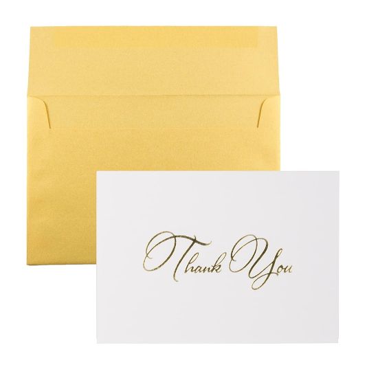 Picture of JAM Paper Thank You Card Set, Gold Stardream with Gold Script, Set Of 25 Cards And 25 Envelopes