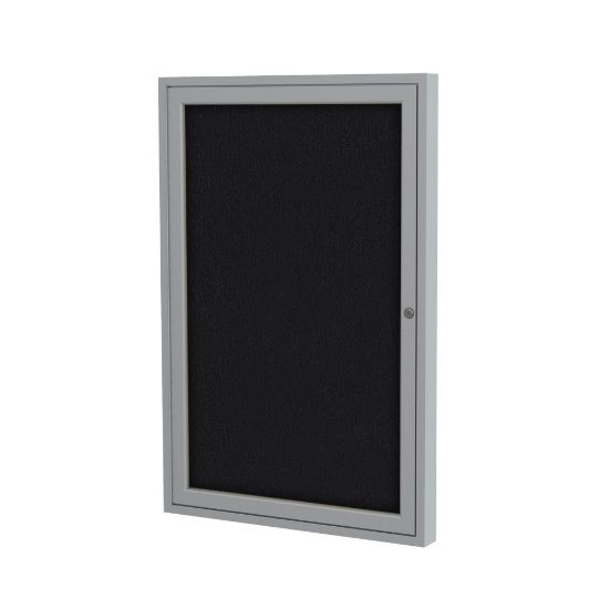 Picture of Ghent 1 Door Enclosed Fabric Bulletin Board, Satin Aluminum Frame, 36inH x 24inW, Black