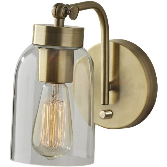 Picture of Adesso Bristol Wall Lamp, 9inH x 5inW, Clear Shade/Antique Brass Base