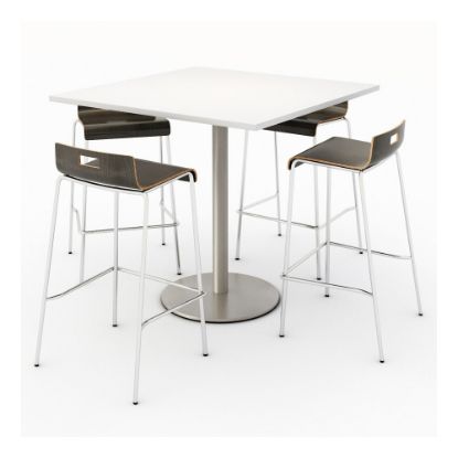 Picture of KFI Studios Square Bistro Pedestal Table With 4 Stacking Bar Stools, Designer White/Espresso