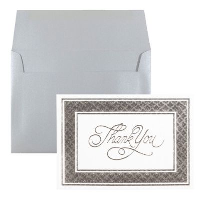 Picture of JAM Paper Thank You Card Set, Silver Stardream with Silver Border, Set Of 25 Cards And 25 Envelopes