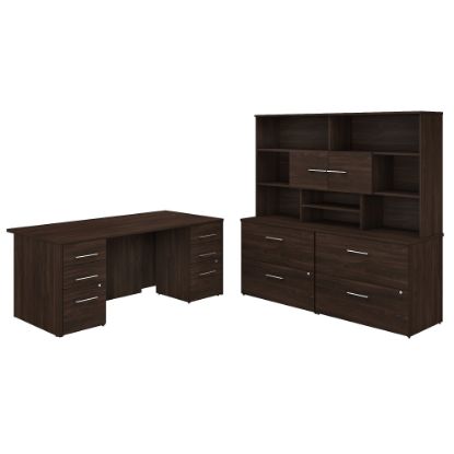 Picture of Bush Business Furniture Office 500 72inW Executive Computer Desk With Lateral File Cabinets And Hutch, Black Walnut, Standard Delivery