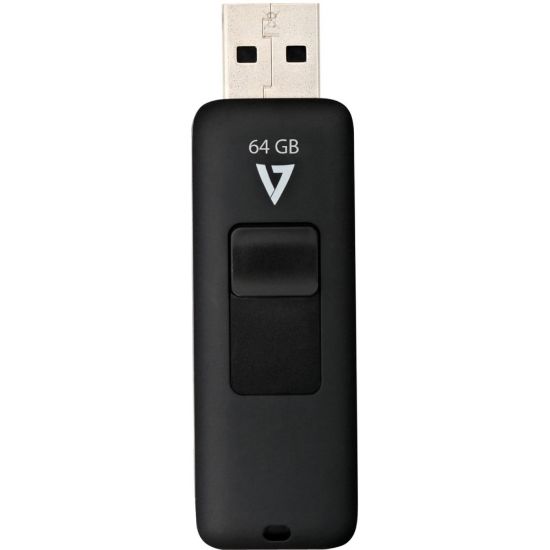 Picture of V7 64GB USB 2.0 Flash Drive - With Retractable USB connector - 64 GB - USB 2.0 - 15 MB/s Read Speed - 5.50 MB/s Write Speed - Black - 5 Year Warranty